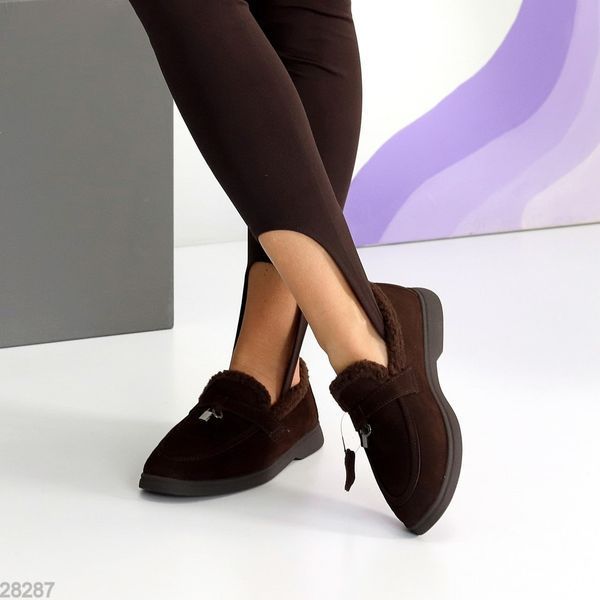 Утеплені замшеві лофери Ш28287 фото
